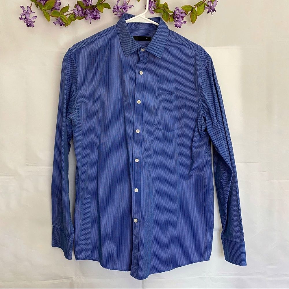 Claiborne long sleeves navy blue/white thin stripe